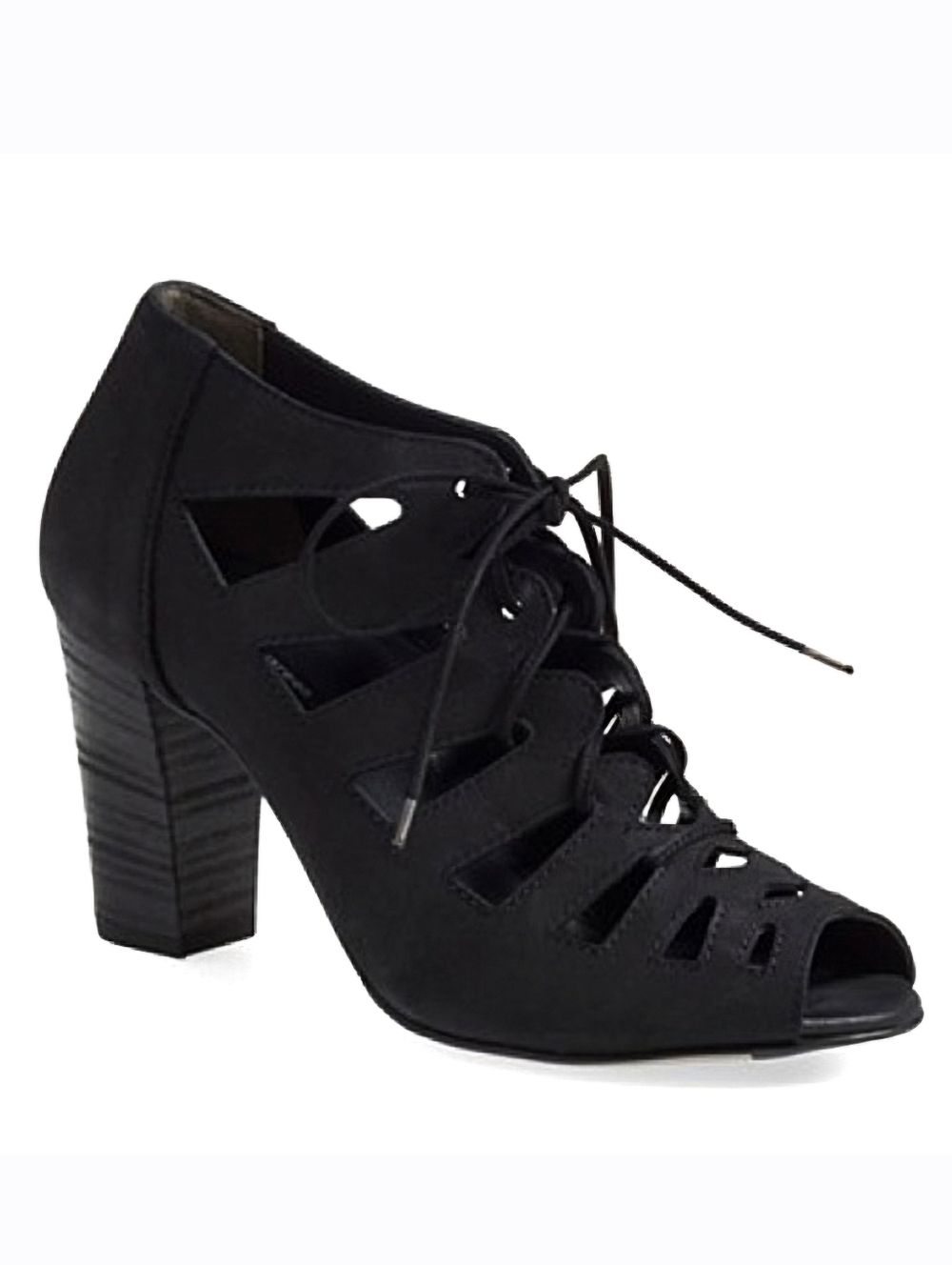 Paul Green Jansen Peep-Toe Booties US 8.5 Black Cut-Out Lace-Up Heeled